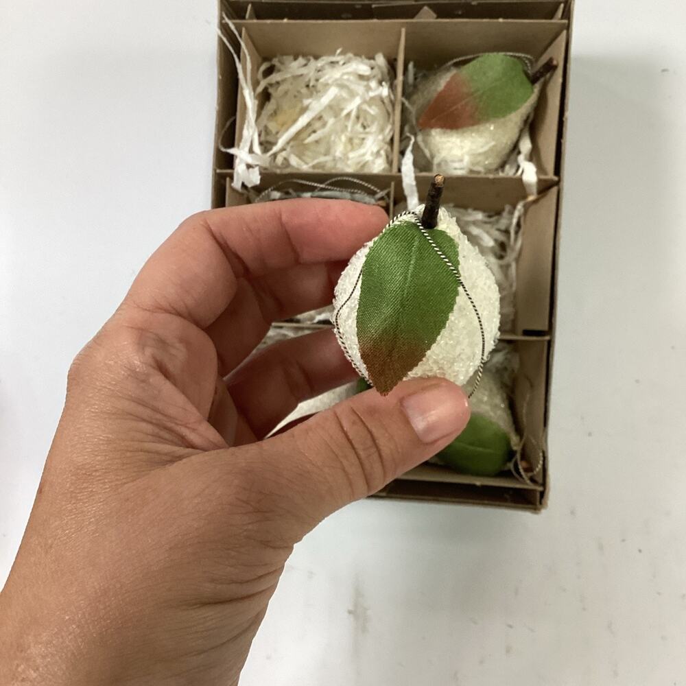 Vintage Set Of 6 Christmas Snow Pear Ornaments In Original Box #704833 - Picture 6 of 7